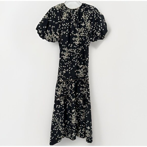 Tuckernuck Black Tossed Floral Mimi Midi Dress XS 100% Cotton A-Line Puff Sleeve - Picture 11 of 11